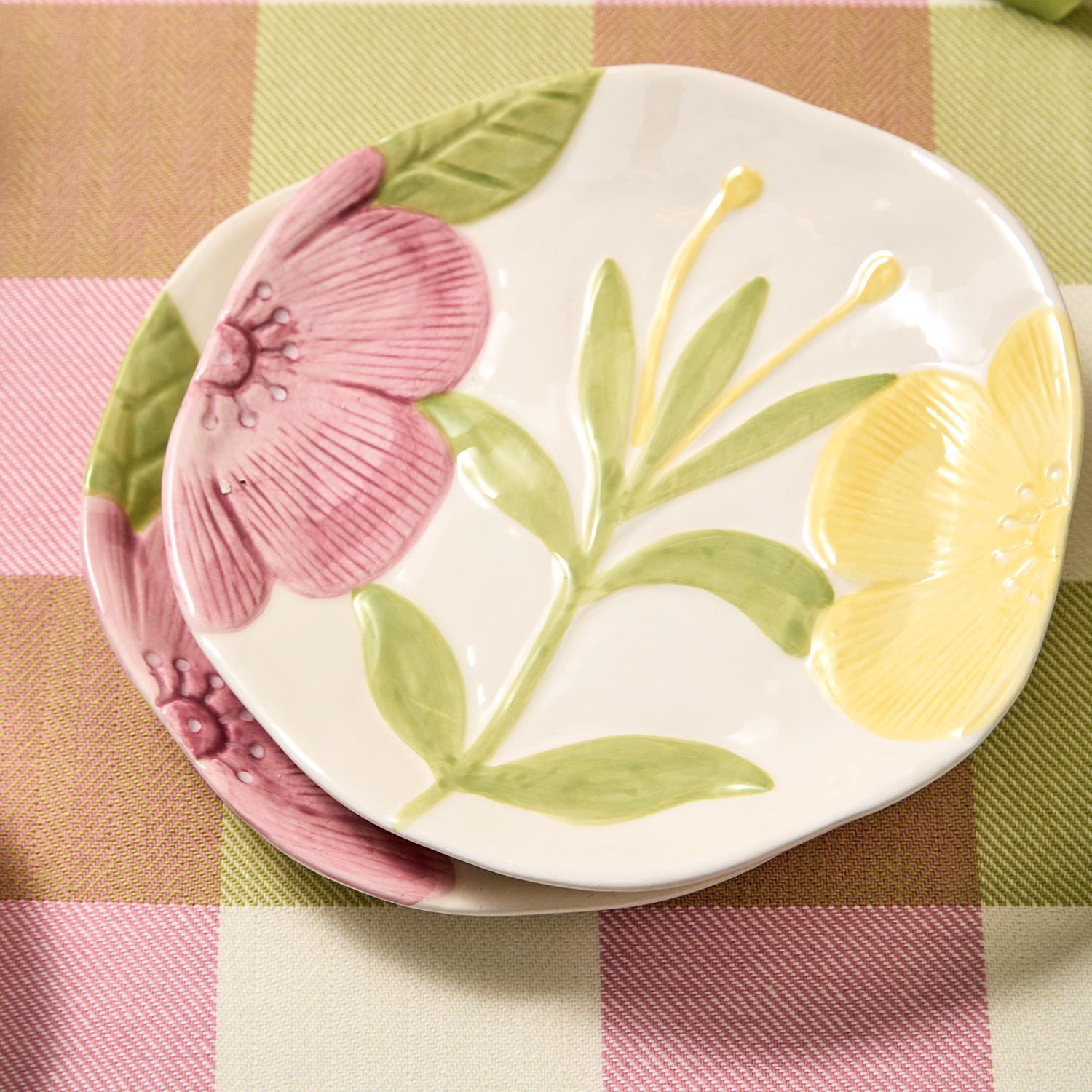 Tidbit Plates with Hand-Painted Floral Relief Design, Set of 4