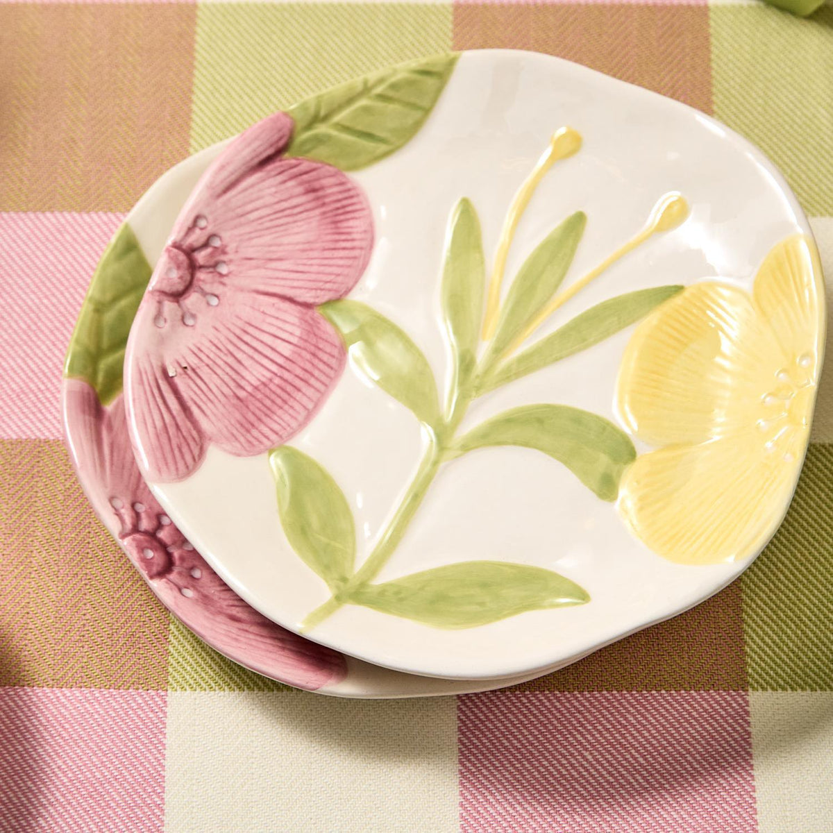 Tidbit Plates with Hand-Painted Floral Relief Design, Set of 4