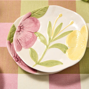 Tidbit Plates with Hand-Painted Floral Relief Design, Set of 4