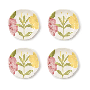 Tidbit Plates with Hand-Painted Floral Relief Design, Set of 4