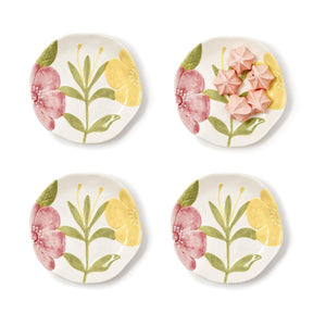 Tidbit Plates with Hand-Painted Floral Relief Design, Set of 4