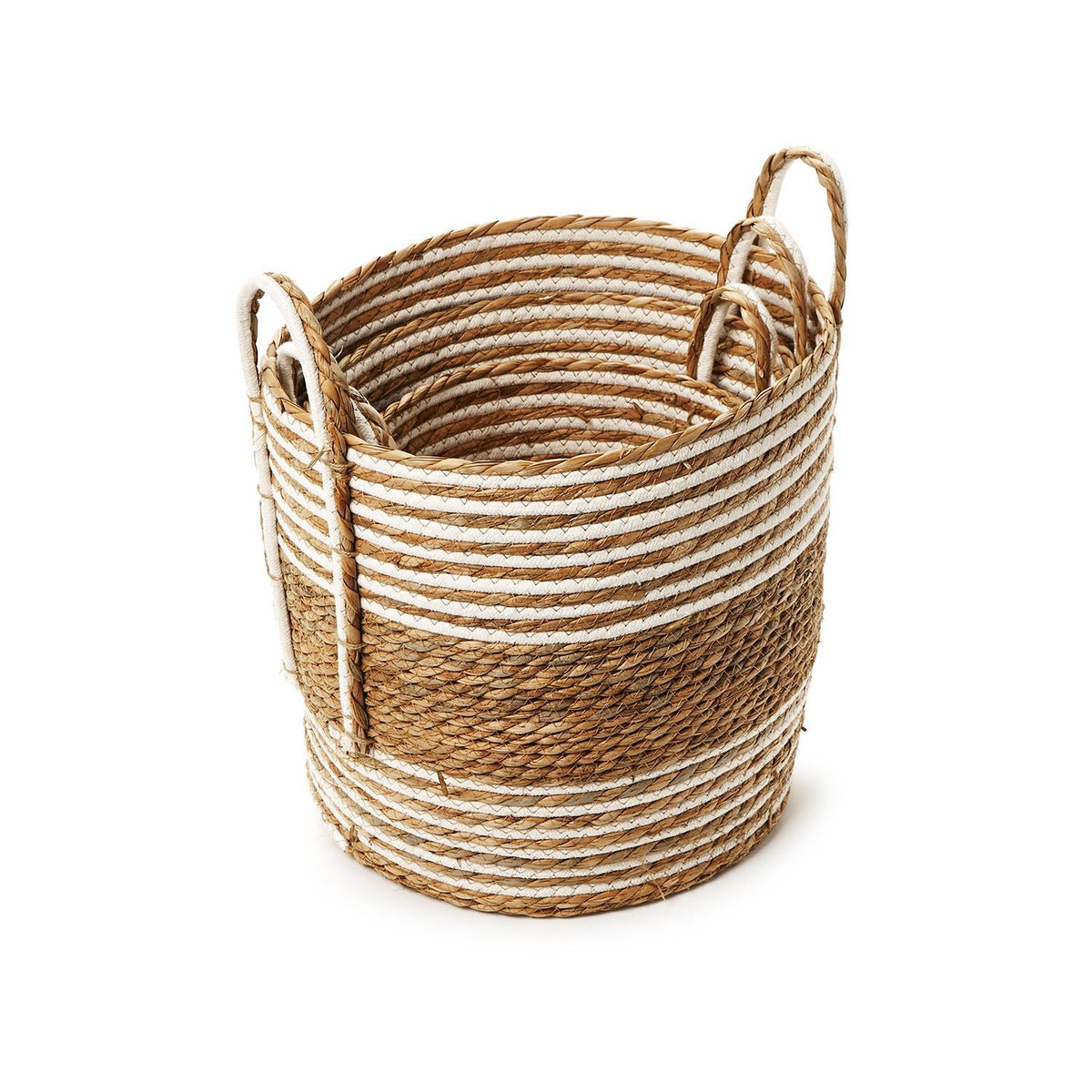 Hand-Woven Water Hyacinth & Cotton Baskets, Set of 3
