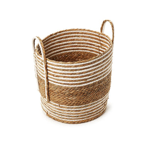 Hand-Woven Water Hyacinth & Cotton Baskets, Set of 3