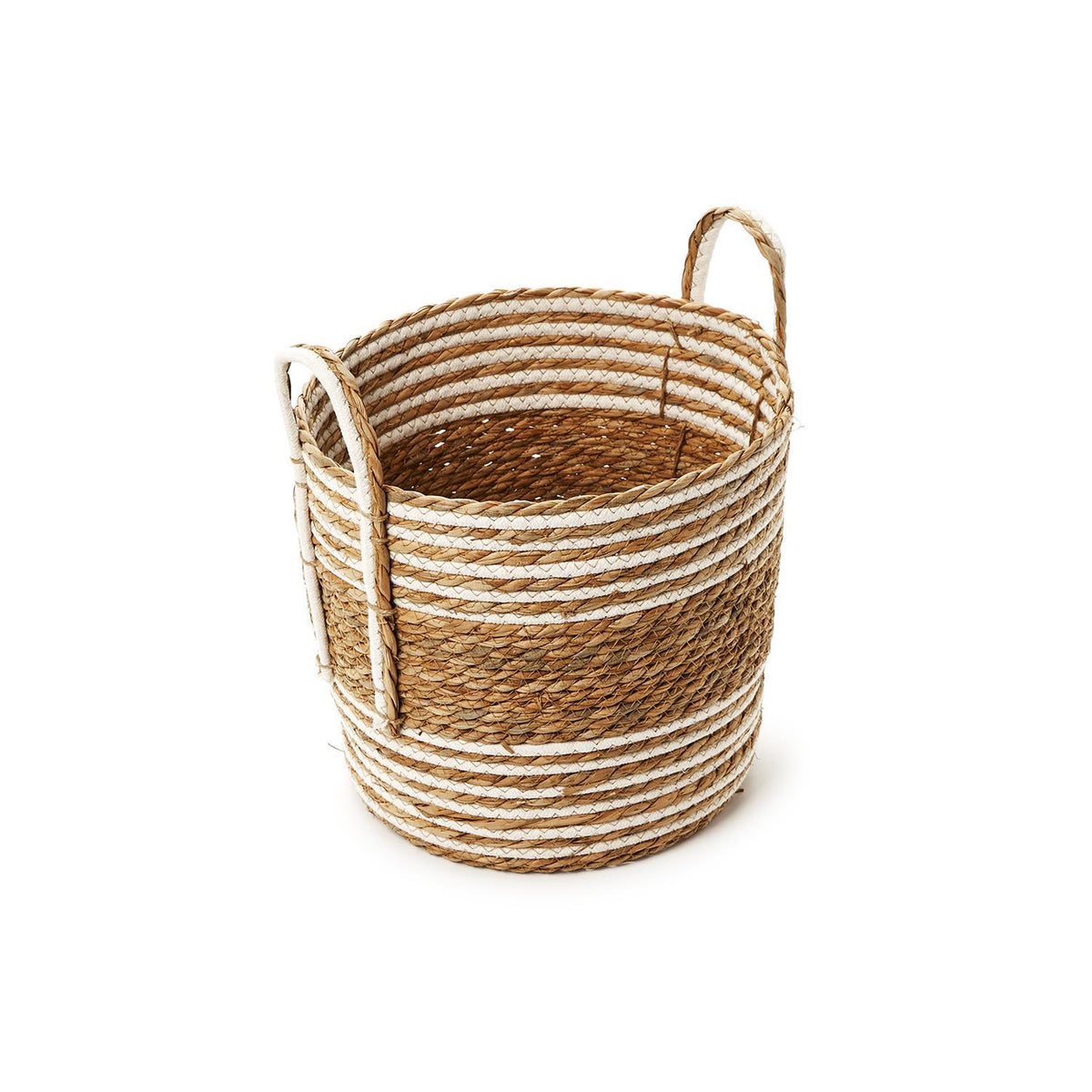 Hand-Woven Water Hyacinth & Cotton Baskets, Set of 3