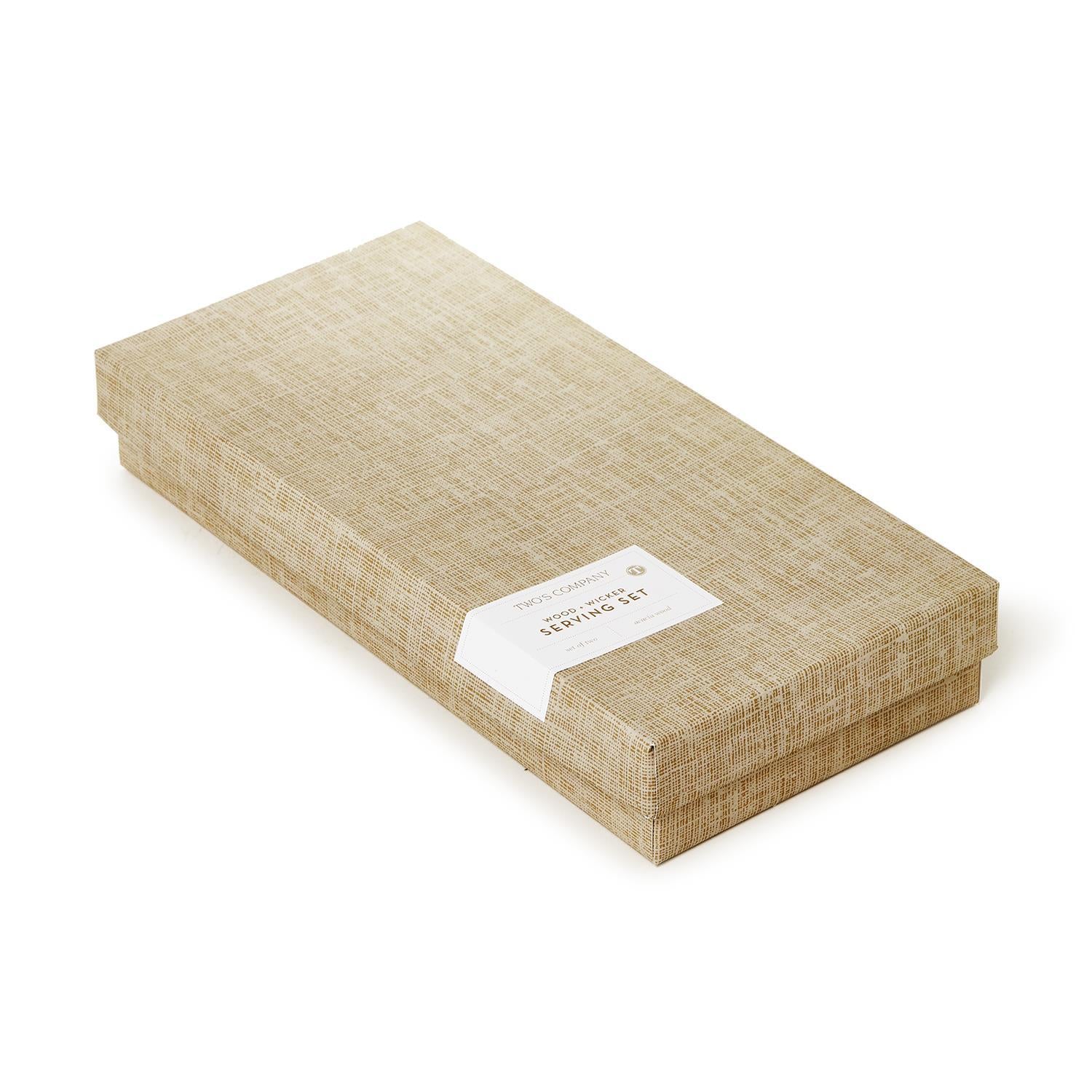 Wood Salad Servers with Wrapped Wicker Handle in Giftbox, Set of 2