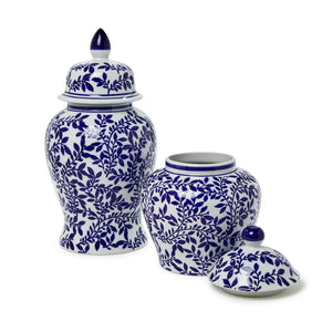 Blue and White Chinoiserie Temple Jars with Lids, Set of 2