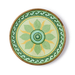 Garden View Hand-Crafted Wooden Round Trays with Enamel, Set of 2