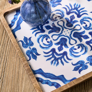 Blue Block Print Trays, Set of 2