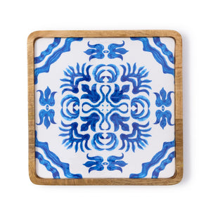 Blue Block Print Trays, Set of 2