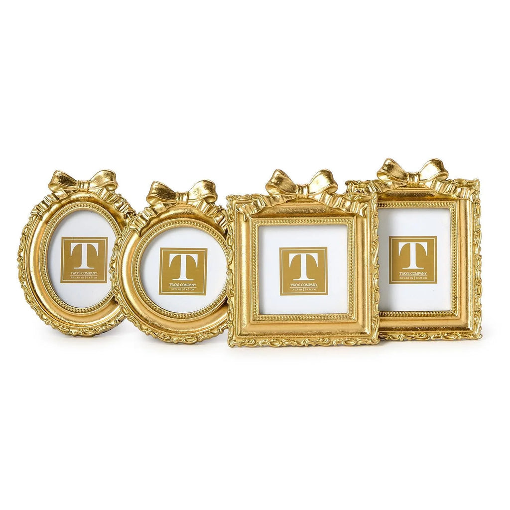 Vintage Gold Mini Photo Frame with Accent Bow, Set of 4