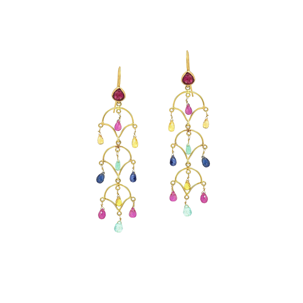 Neelambar Multicolor Sapphire Chandelier Earrings