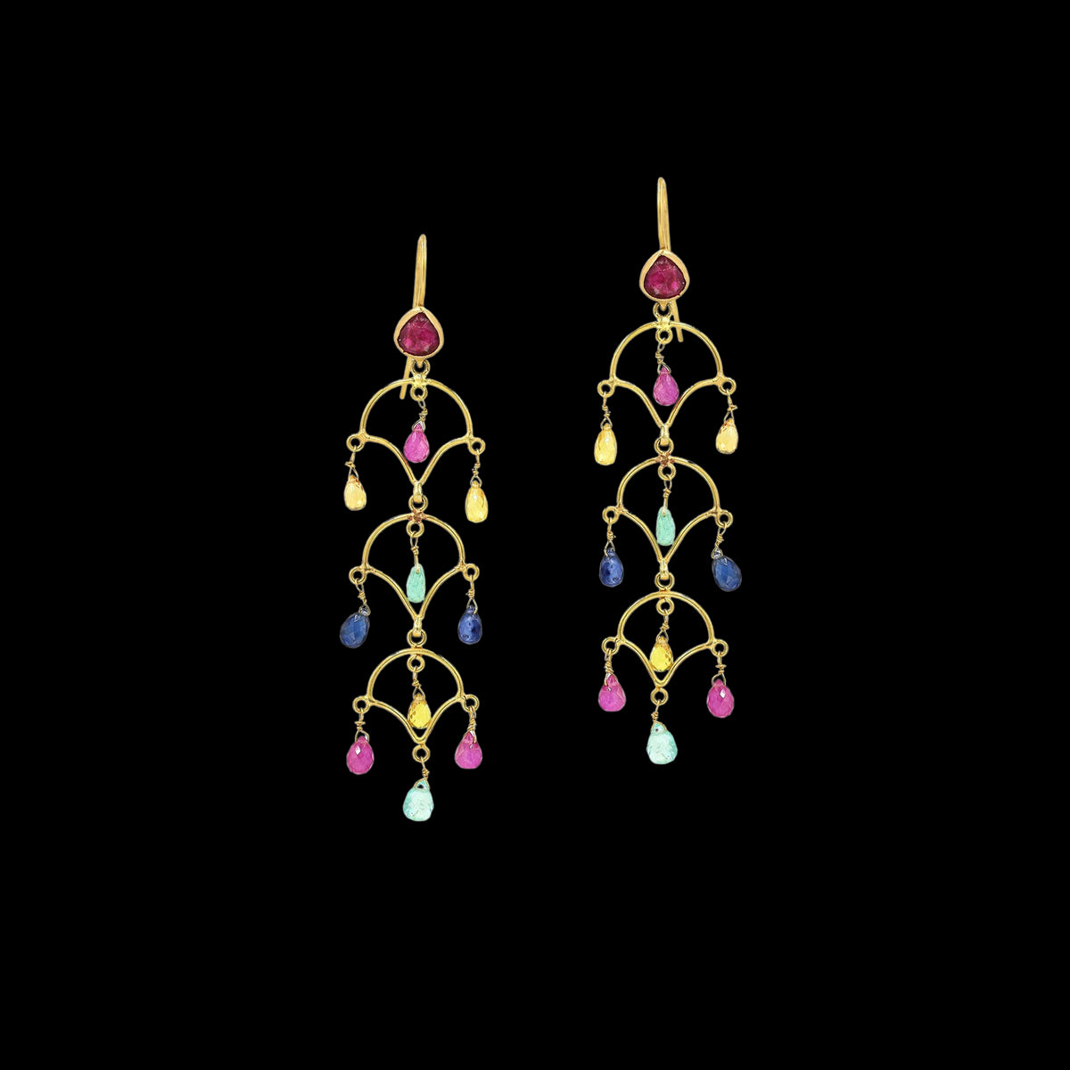 Neelambar Multicolor Sapphire Chandelier Earrings