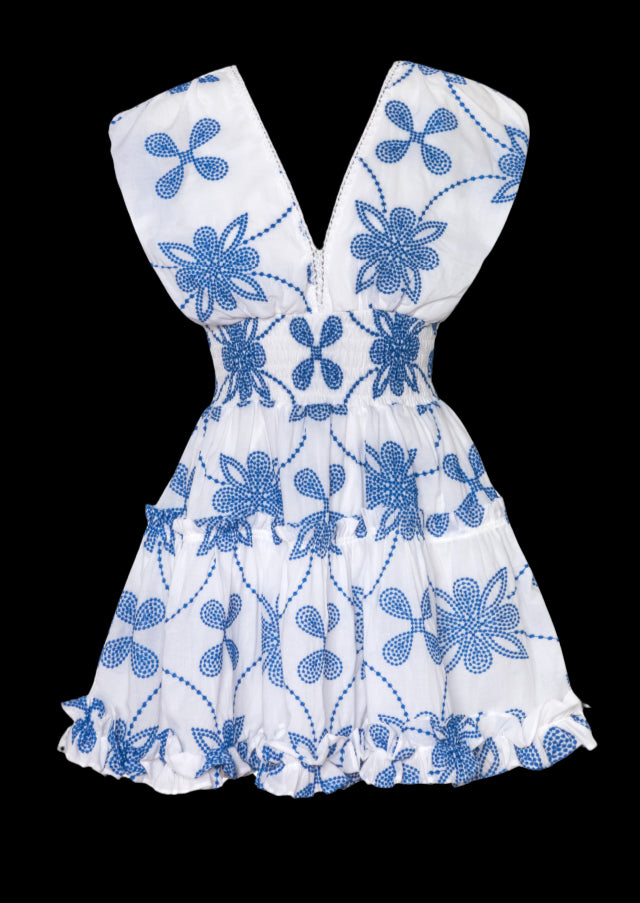 Giselle Mini Dress in White & Blue