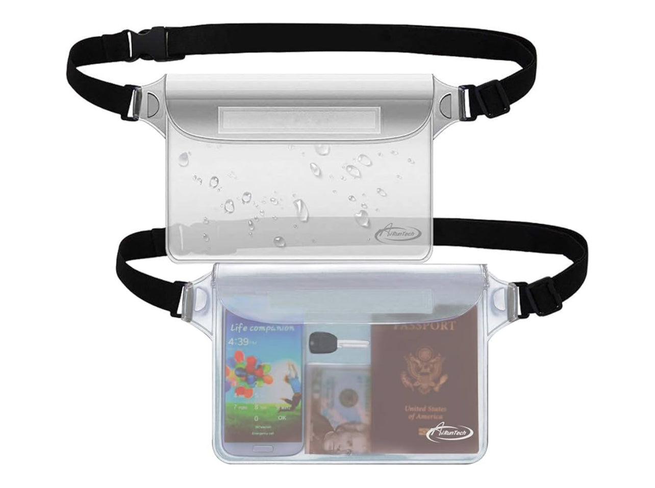 AiRunTech Waterproof Beach Pouch with Waist Strap (2 Pack)