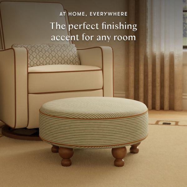 Astre Ottoman by Nate Berkus in Performance Olive Stripe Eco-Crossweave with Toffee Feet