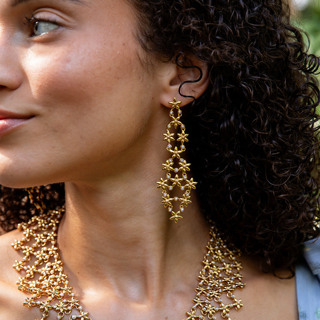 Jasmine Cascade Earrings in Pearl