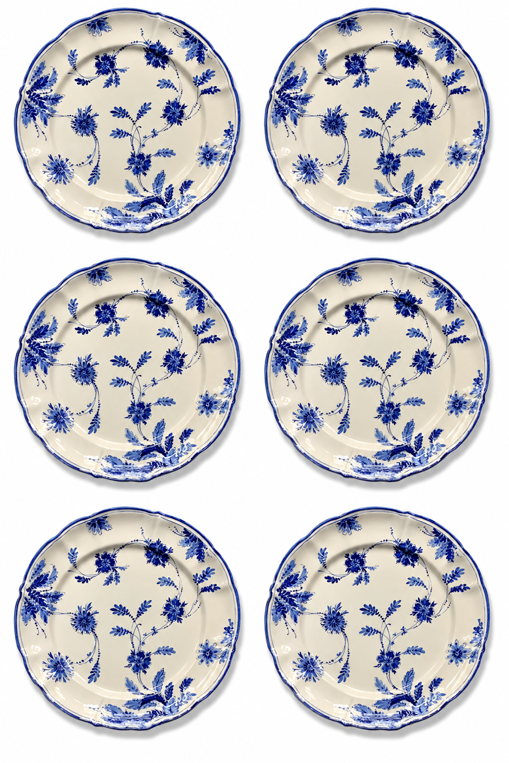 Blue Flowers Dessert Plate, Set of 6