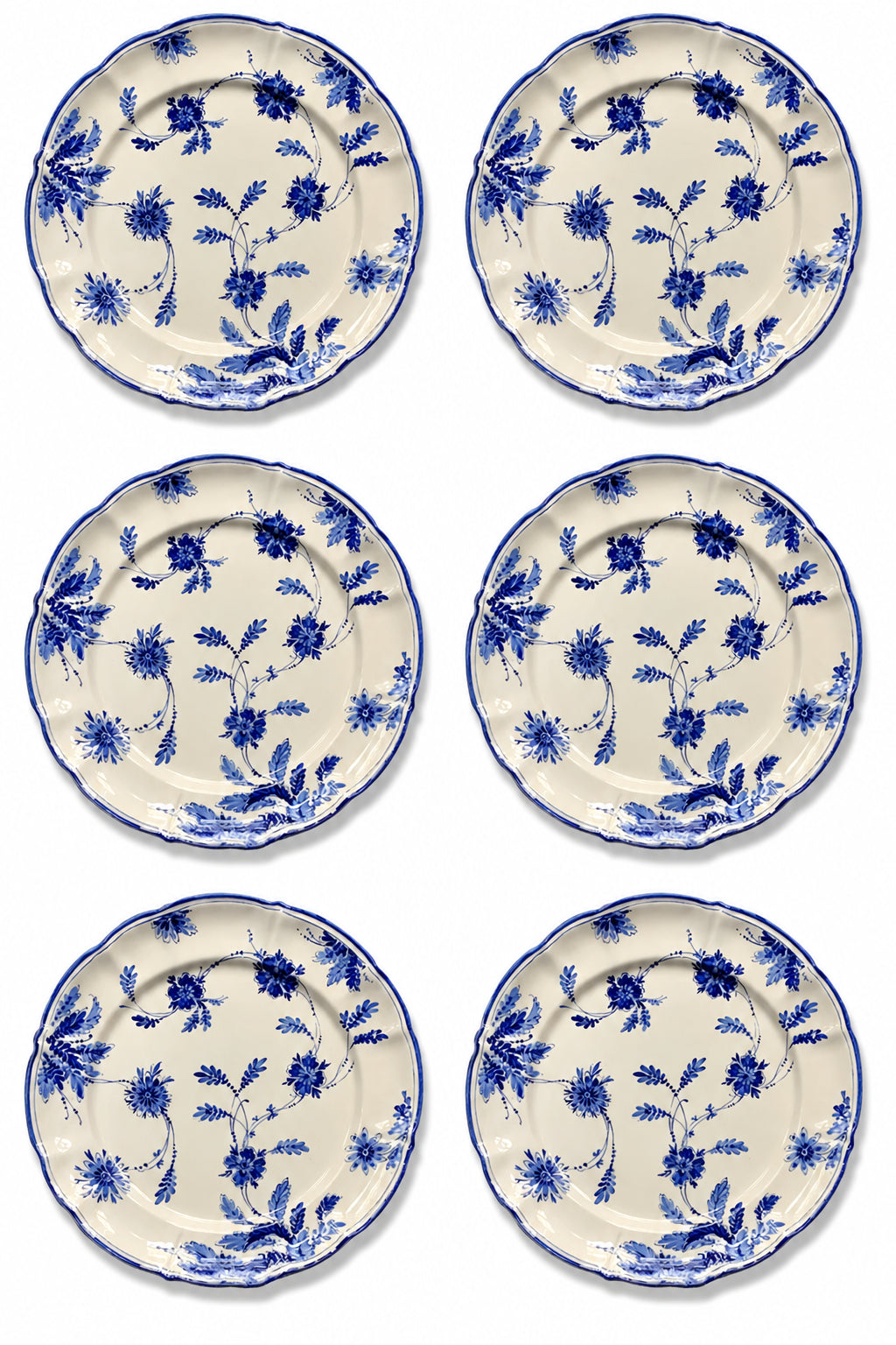 Blue Flowers Dessert Plate, Set of 6