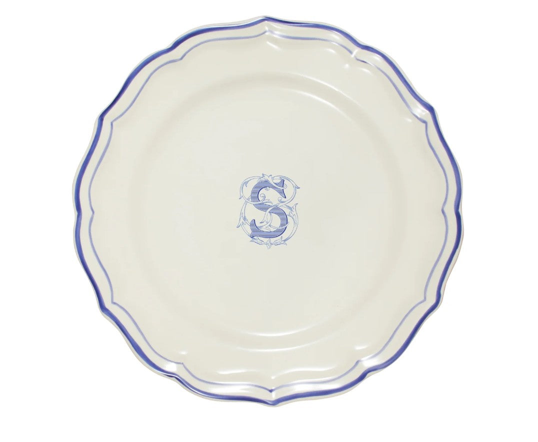 Blue Monogram Dinner Plate
