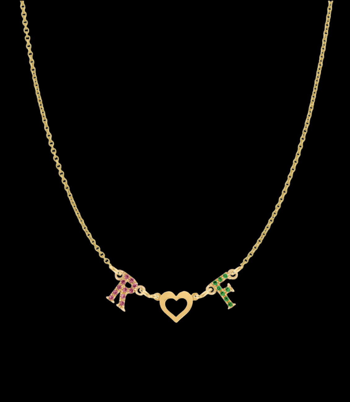 Personalized Rainbow Initial & Gold Heart Necklace