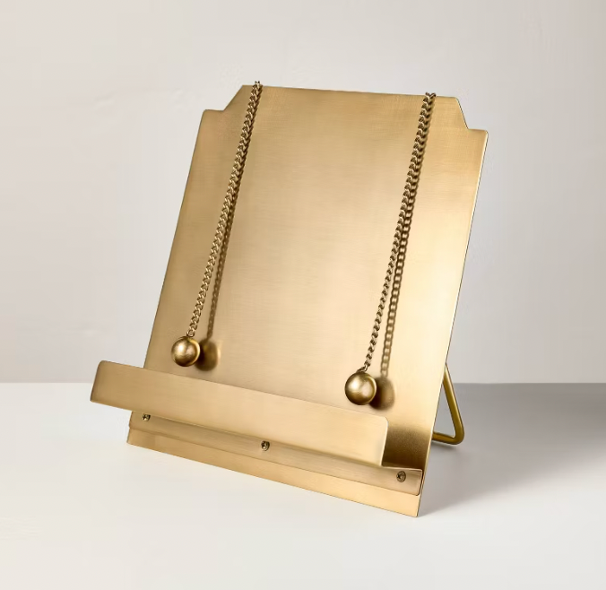 Brass Cookbook Holder with Weighted Chains
