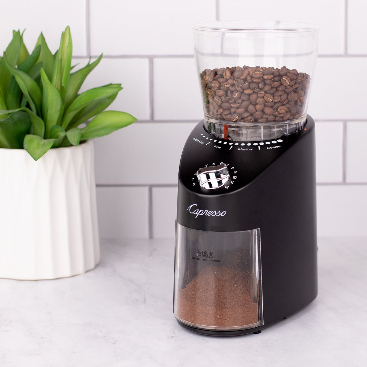 Infinity Plus Conical Burr Coffee Grinder in Black Over The Moon