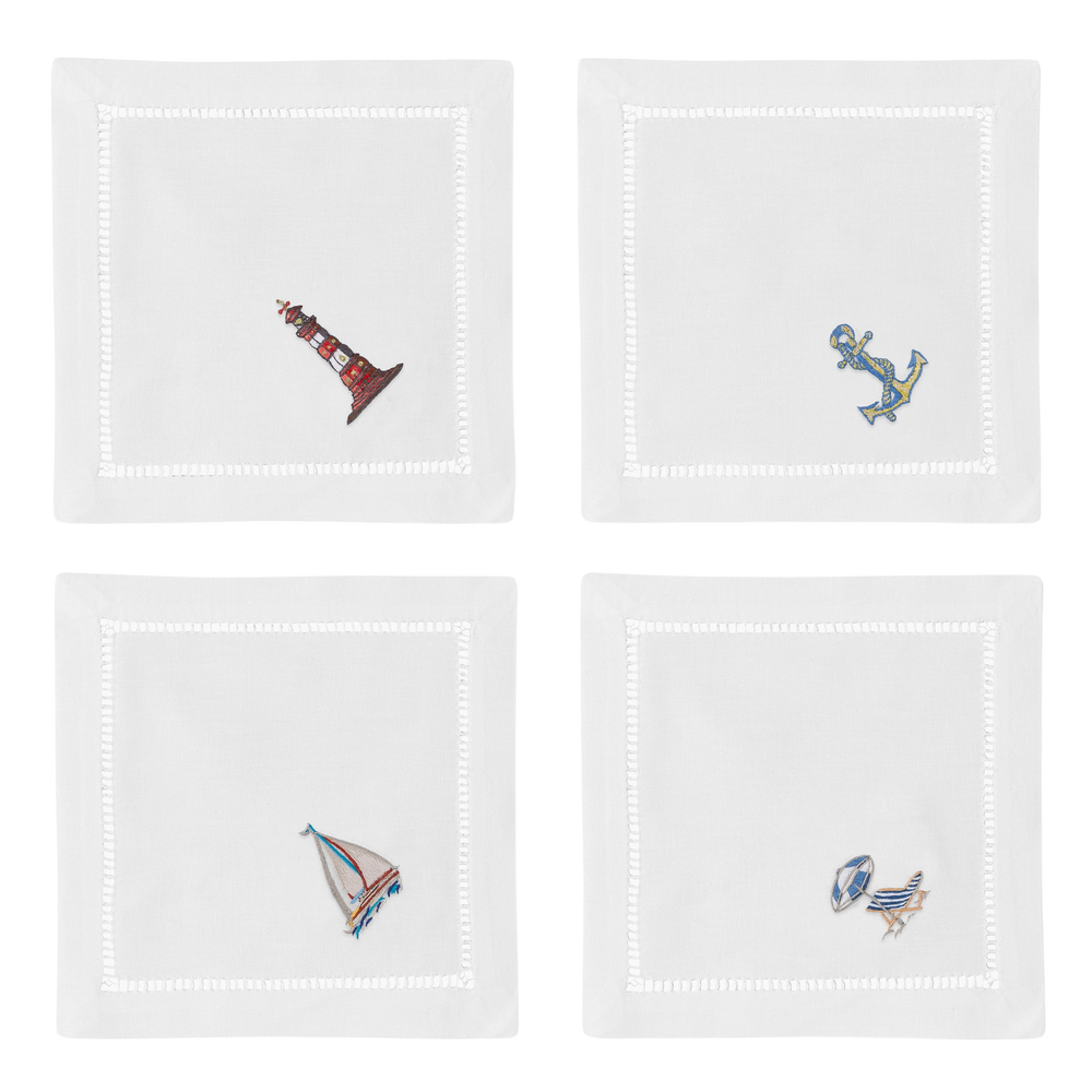 Beach Scenes Cocktail Napkins, Mixed Set of 4