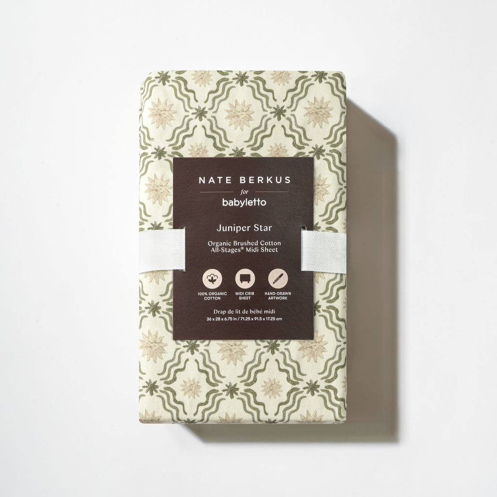 All-Stages® Midi Crib Sheet in GOTS Certified Organic Brushed Cotton by Nate Berkus in Juniper Star