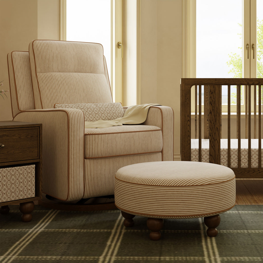 Astre Ottoman by Nate Berkus in Performance Bronze Stripe Eco-Crossweave with Toffee feet