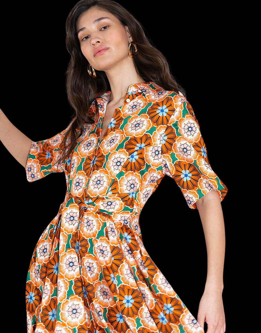 Posie Cotton Maxi Dress in Flower Pop Orange