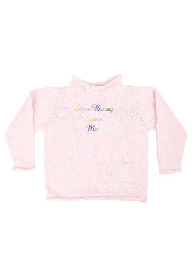 Some Bunny Loves Me Rollneck Sweater in Light Pink