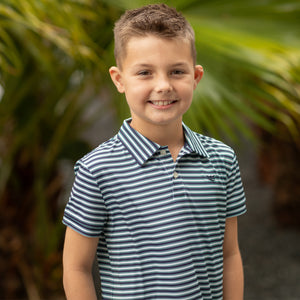 Henry Duvall Match Point Polo for boys in lightweight performance fabric, wrinkle-resistant and stain-resistant classic preppy polo shirt for school and everyday wear.