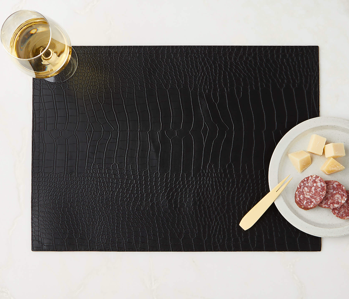 Black Faux Crocodile Leather Placemat