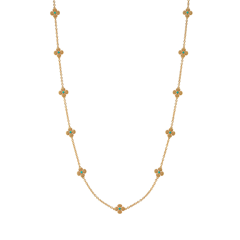 Berry Clover Double Sided Necklace 28" in Turquoise