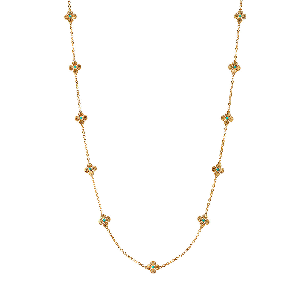 Berry Clover Double Sided Necklace 28" in Turquoise