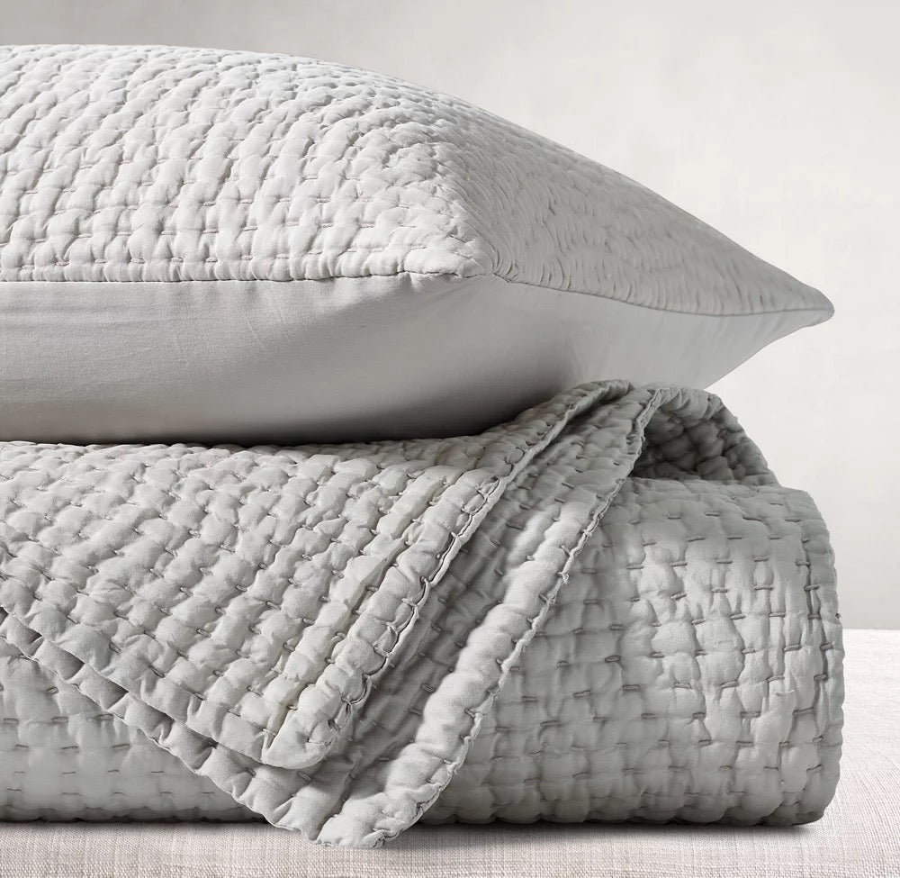 Silk Pick Stitch Quilt, King, Mist