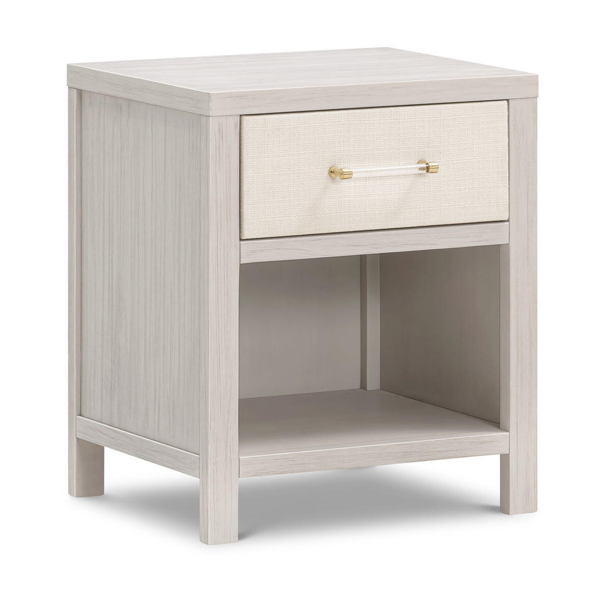 Eloise Assembled Nightstand in White Driftwood and Performance Pearl Eco-Weave