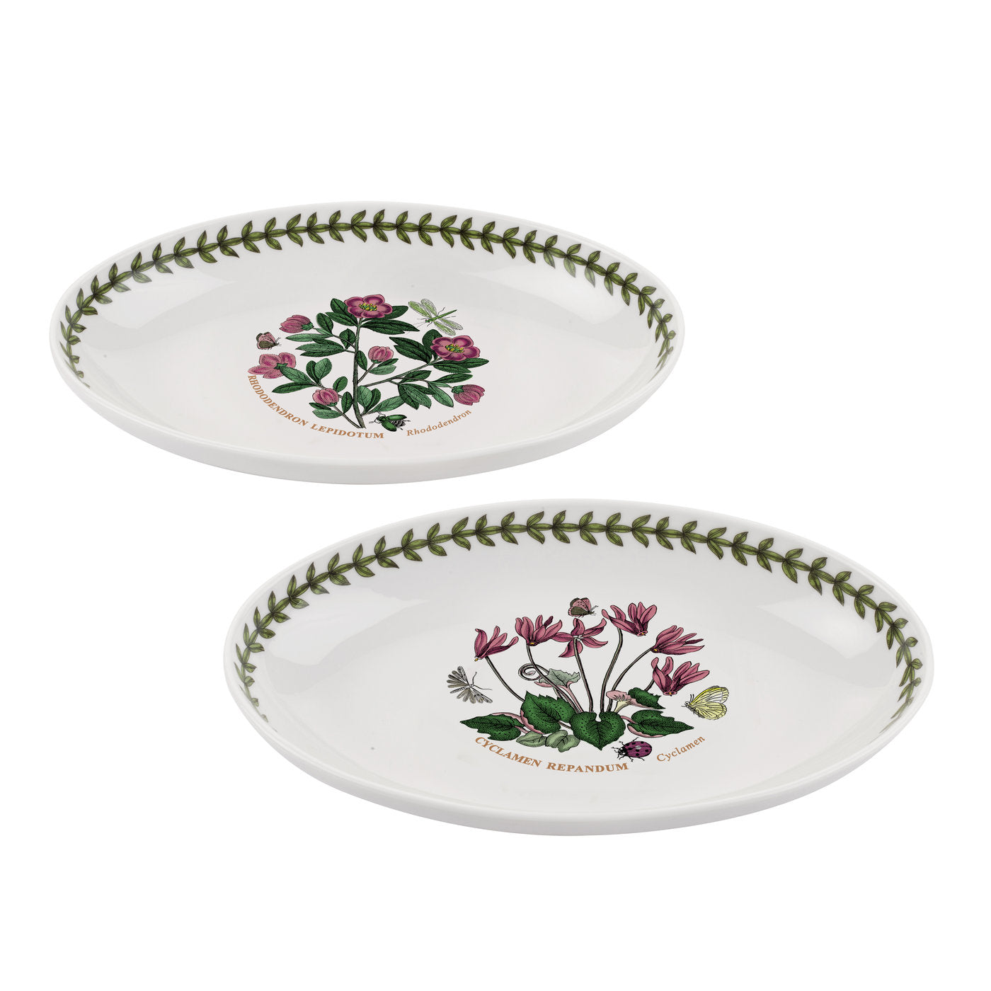 Botanic Garden Set of 2 Oval Dishes, Cyclamen & Rhododendron