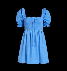 The Scarlett Mini Nap Dress in Hydrangea Blue Textured Clip Dot