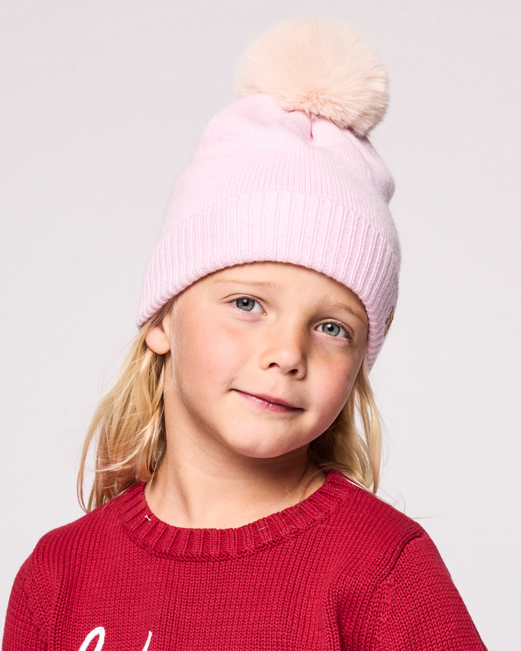 Ballerina Pink Knit Winter Hat with Faux Fur Pom