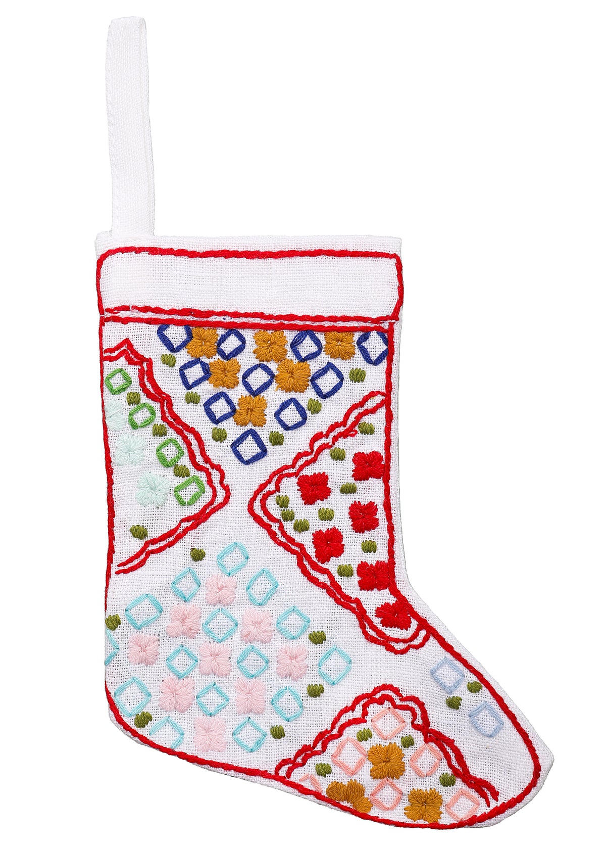 Christmas Mini Stockings Ornament Hand Embroidered, Set of 6