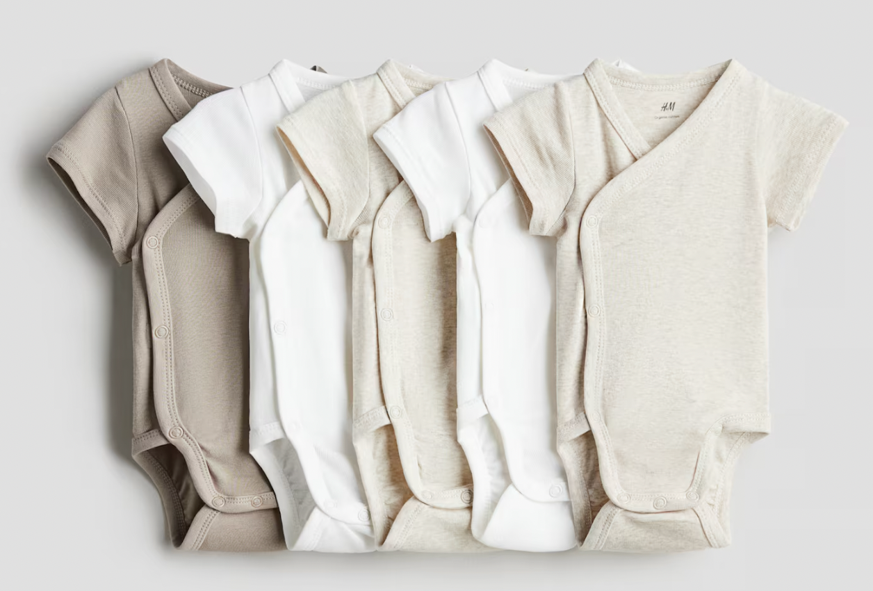 5-pack Cotton Bodysuits (Beige/White) - NB