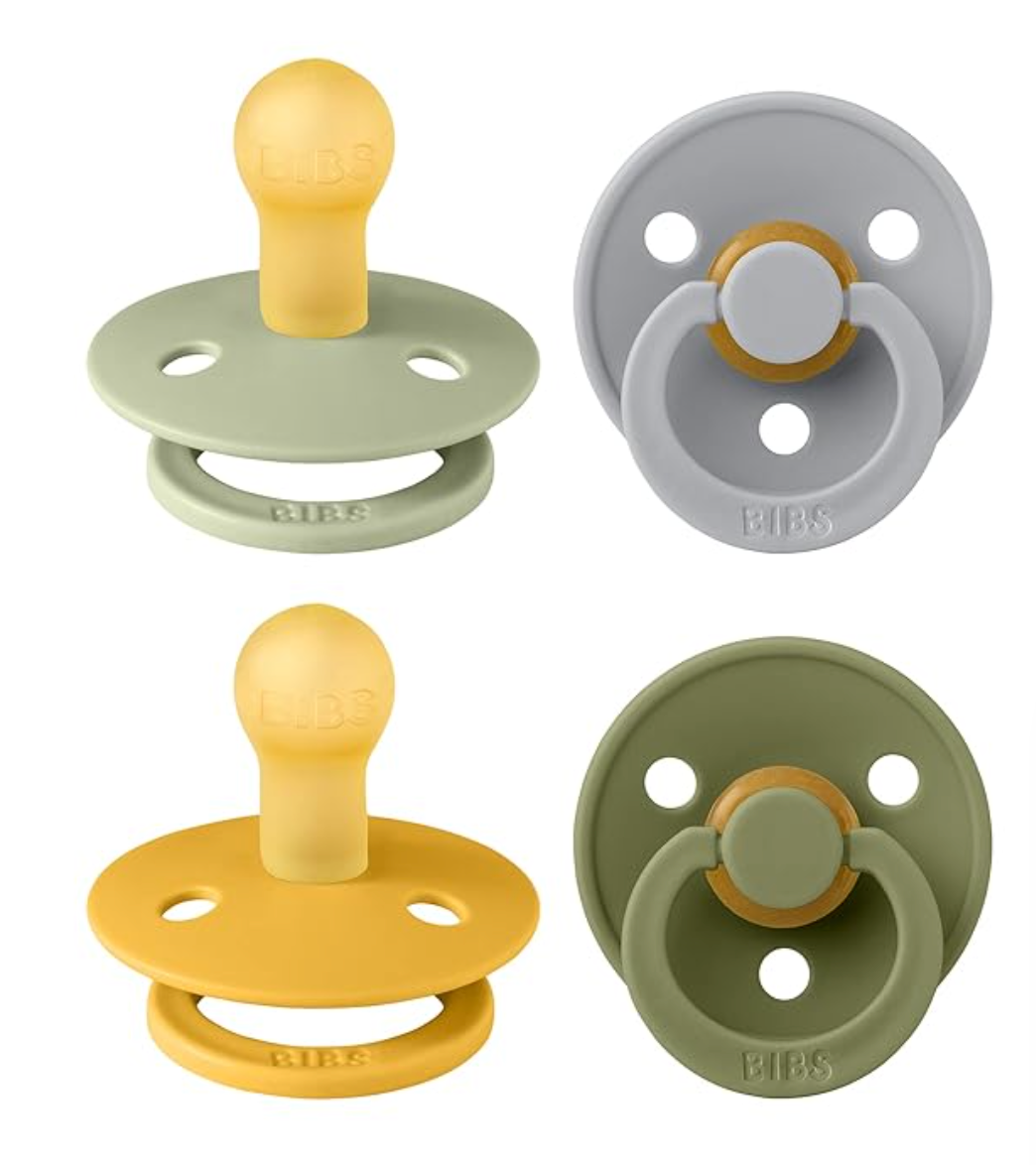 BIBS Pacifiers - Colour 4 Pack | Round Nipple Baby Pacifier | BPA Free Natural Rubber Latex Soother | Made in Denmark | Size 0-6 Months | Garden Colors
