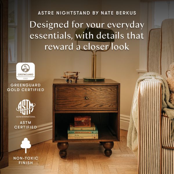 Astre Assembled Nightstand in toffee; Designed for your everyday essentials, with details that reward a closer look