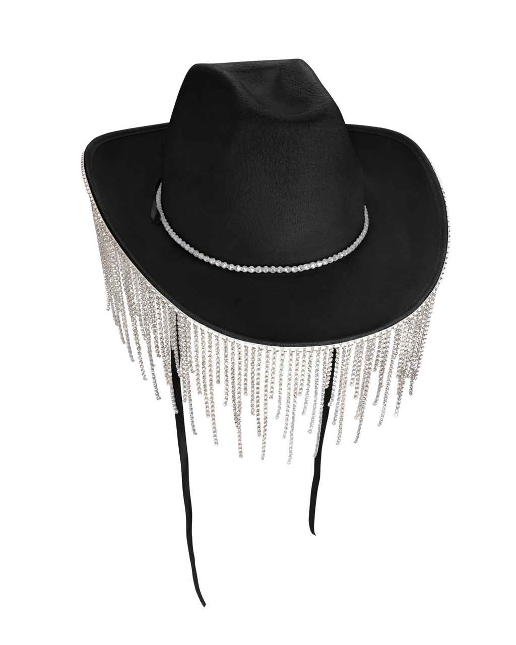 Black Diamanté Fringe Cowgirl Hat