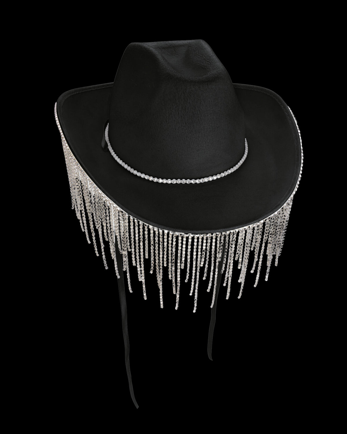 Black Diamanté Fringe Cowgirl Hat