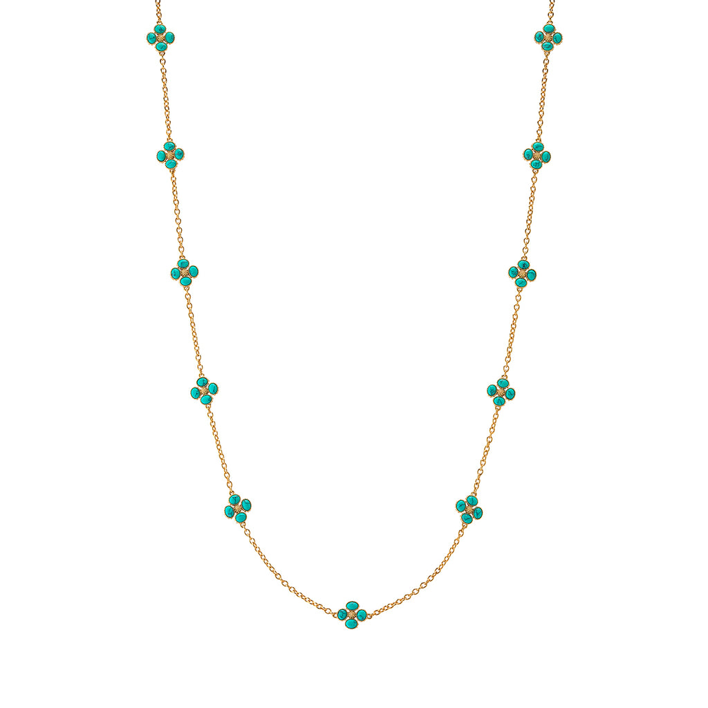 Berry Clover Double Sided Necklace 28" in Turquoise