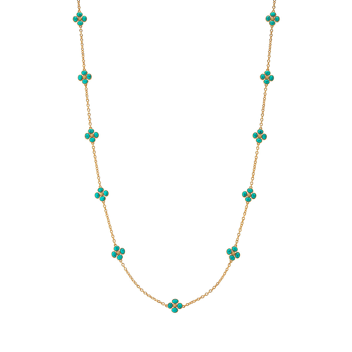 Berry Clover Double Sided Necklace 28" in Turquoise
