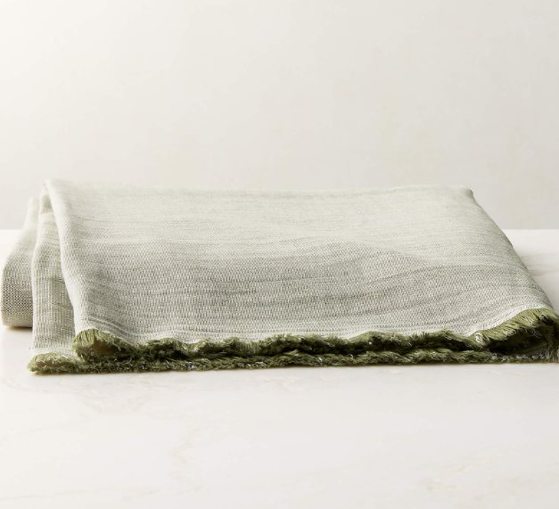 Bryn Olive Green Organic Cotton and Linen Throw Blanket