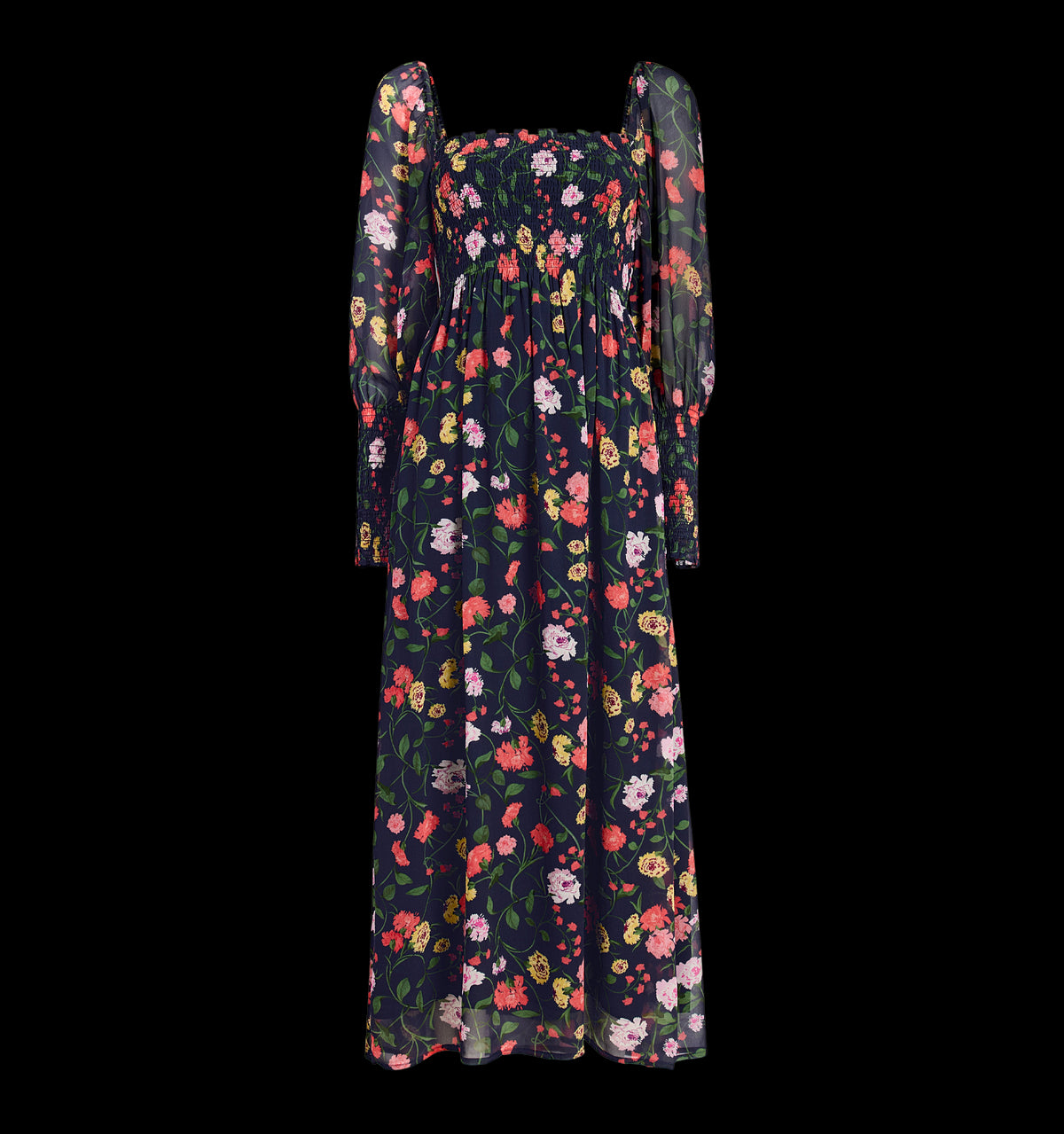 The Grace Maxi Nap Dress in Navy Peony Bouquet Georgette